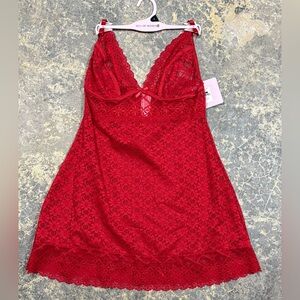 Bed of Roses L Womens Lingerie Red Lace Babydoll Chemise NWT